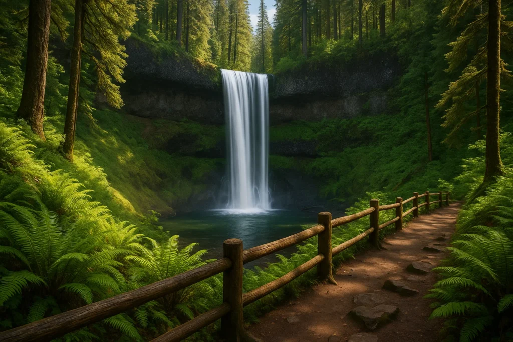 Tourist attractions in USA by state – Silver Falls State Park, Oregon waterfalls.